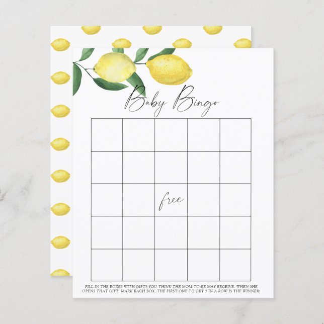 Papier Citrons - Baby Bingo jeu (Devant / Derrière)