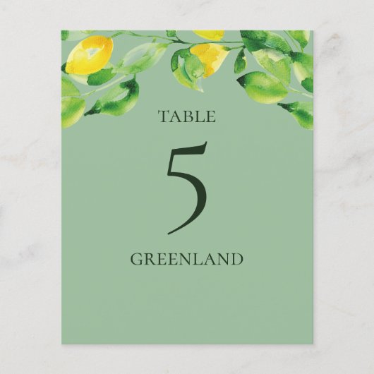 Papier Citrons et feuillage d'été vert Nom de la table (Devant)