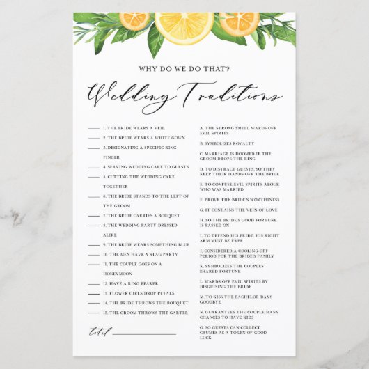 Papier Citrons et Oranges Traditions Mariages Jeu de douc (Devant)