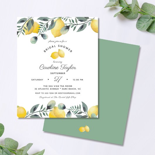 Papier Citrons Eucalyptus Budget Douche nuptiale Invitati
