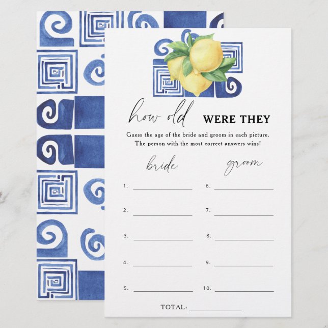 Papier Citrons grecs - Quel âge avaient-ils à la naissanc (Devant / Derrière)