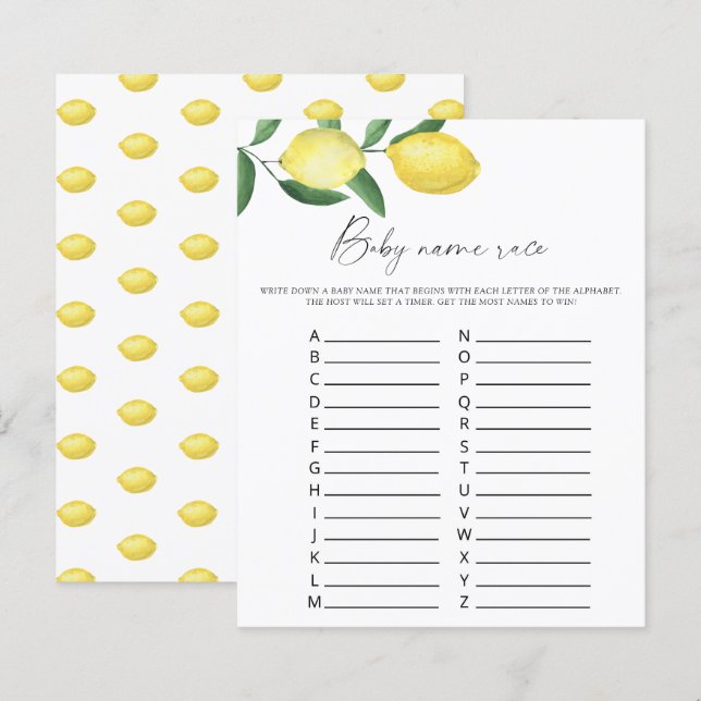 Papier Citrons - Jeu de course de noms de bébé (Devant / Derrière)