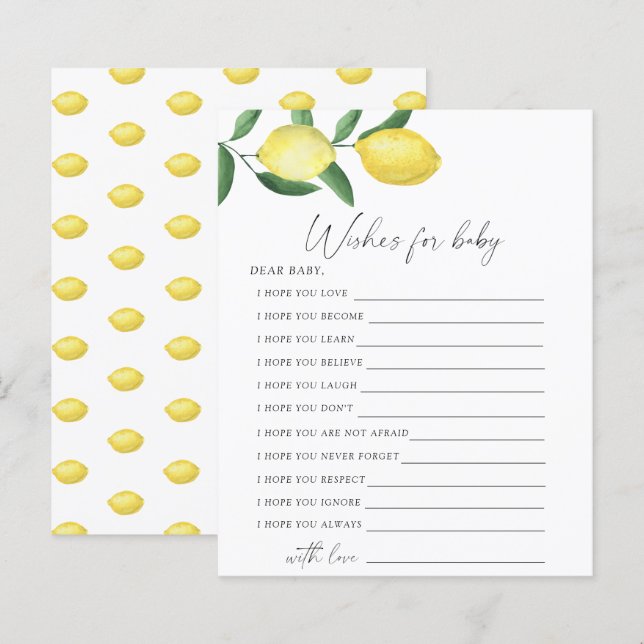 Papier Citrons - Jeu de fête | vœux pour jeu de bébé (Devant / Derrière)