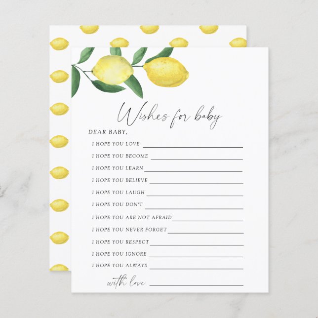 Papier Citrons - Jeu de fête | voeux pour le jeu pour béb (Devant / Derrière)