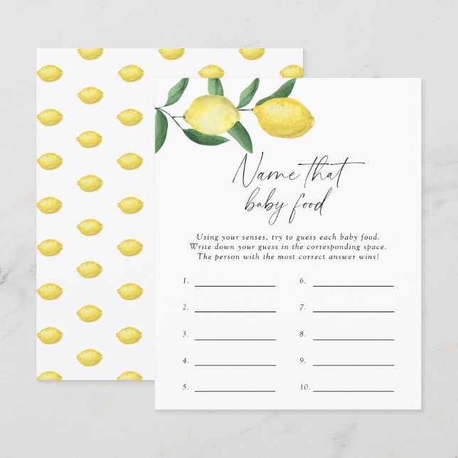 Papier Citrons - Le jeu de la douche pour bébé à deviner  (Devant / Derrière)