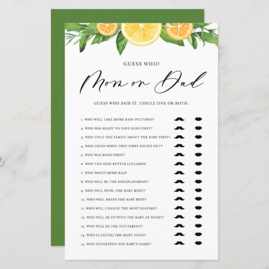 Papier Citrons & Oranges Maman ou papa Il a dit qu'elle a (Devant / Derrière)