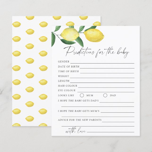 Papier Citrons - Prédictions et conseils pour bébé  (Devant / Derrière)