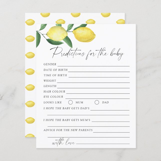 Papier Citrons - Prédictions et conseils pour bébés (Devant / Derrière)