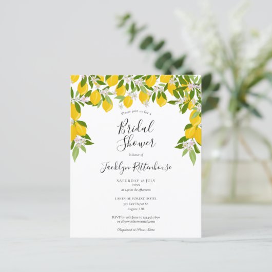 Papier Citrons Vert Budget Douche nuptiale Invitation (Debout devant)