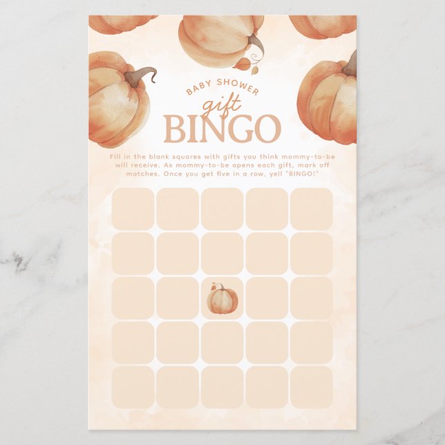 Papier Citrouille Automne Baby shower Bingo Jeu (Devant)