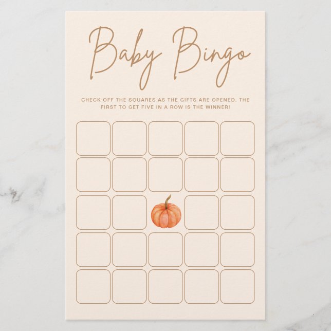 Papier Citrouille Automne Baby shower Bingo Jeu (Devant)