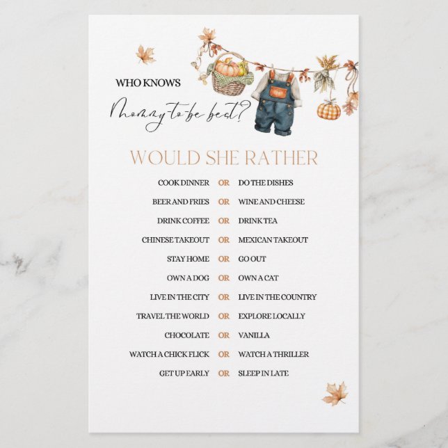 Papier Citrouille Automne Baby shower Mommy Jeu (Devant)