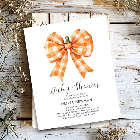Papier Citrouille Automne Coquette Bow Baby shower Invita
