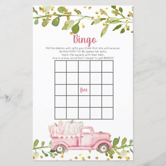 Papier Citrouille Automne rose Baby shower de camion Jeu  (Devant)