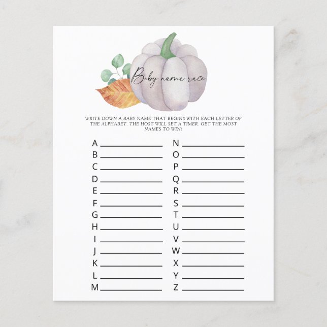 Papier Citrouille blanc - Baby name race jeu (Devant)