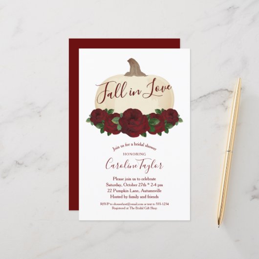 Papier Citrouille blanc Bourgogne Floral Fête des mariées (Devant/Arrière en situation)