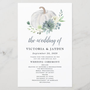 Papier Citrouille blanc Élégant Mariage Succulent Program