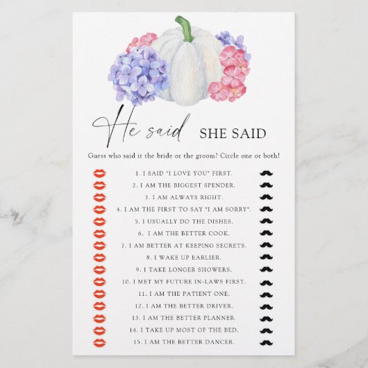 Papier Citrouille blanc Il a dit qu'elle a dit jeu de dou (Devant)