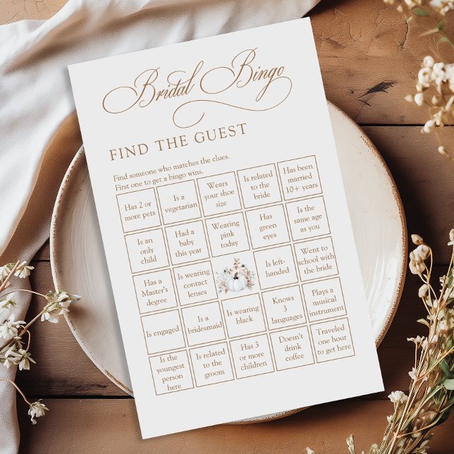 Papier Citrouille Blanc Trouver L'Invité Bridal Bingo Jeu (Créateur téléchargé)