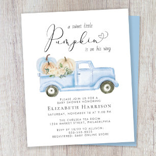 Papier Citrouille Blue Truck Baby Boy Shower Invitation
