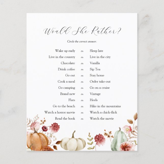 Papier Citrouille Bourgogne Floral Voudrait-Elle Plaire A (Devant)