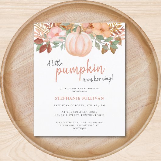 Papier Citrouille Budget Automne Floral Baby shower Invit