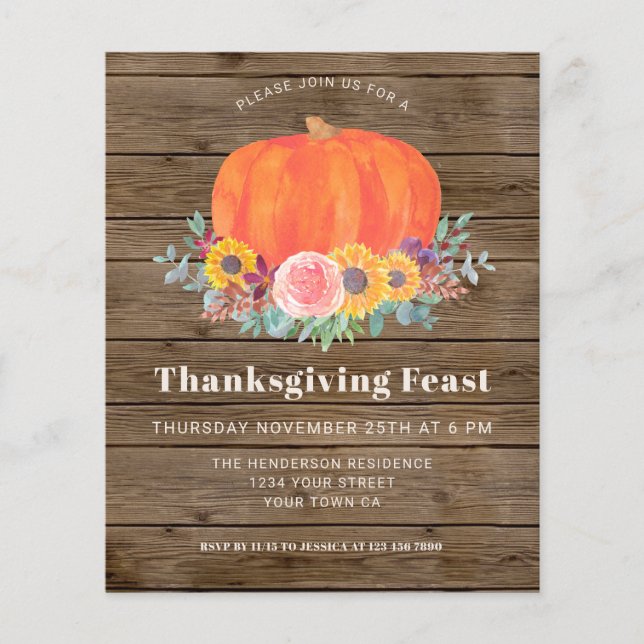 Papier Citrouille Budget Barn Wood Thanksgiving Invitatio (Devant)