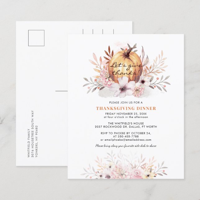 Papier Citrouille Budget Thanksgiving Diner Invitation (Devant / Derrière)