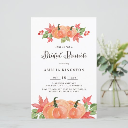 Papier Citrouille d'aquarelle automne nuptiale Brunch Inv (Debout devant)