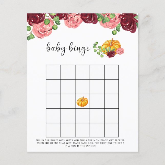 Papier Citrouille d'automne baby shower de bingo (Devant)