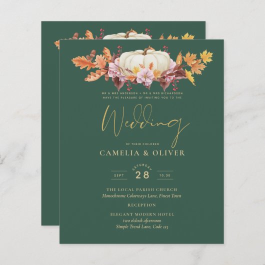 Papier CITROUILLE d'automne du  d'automne Mariage d'or ve (Devant / Derrière)