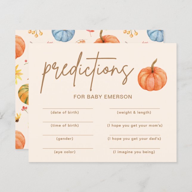 Papier Citrouille d'automne prédictions Baby shower jeu (Devant / Derrière)