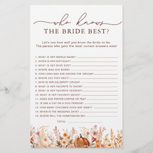 Papier Citrouille d'automne qui connaît Mariée le meilleu (Devant)