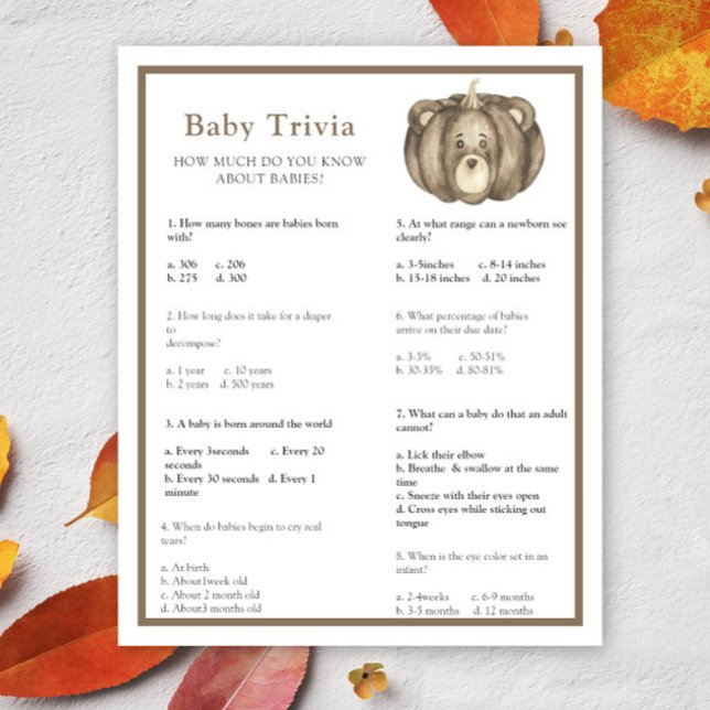 Papier Citrouille d'automne - Trivia de bébé | Jeu Baby s (Créateur téléchargé)