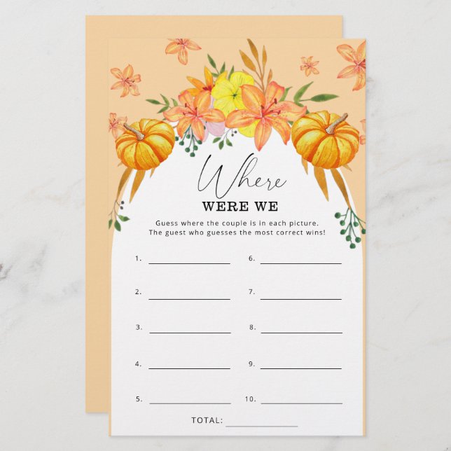 Papier Citrouille de douche nuptiale d'automne Où nous ét (Devant / Derrière)