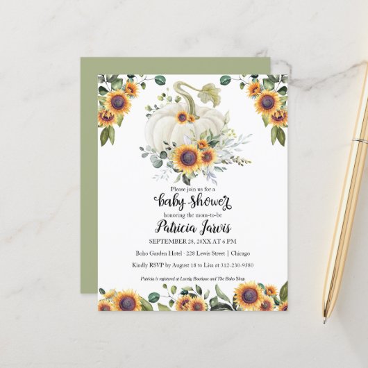 Papier Citrouille de la verdure Baby shower budgétaire In (Devant/Arrière en situation)