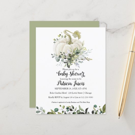 Papier Citrouille de la verdure Baby shower budgétaire In (Devant/Arrière en situation)