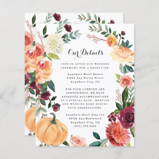Papier Citrouille Elegant Automne Floral Mariage Enclôtur (Devant / Derrière)