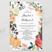 Papier Citrouille Élégant Automne Floral Mariage Programm (Devant / Derrière)