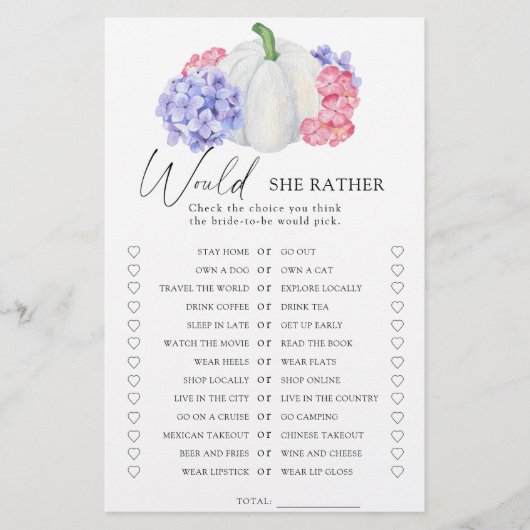 Papier Citrouille - Elle préfère le jeu de douche nuptial (Devant)