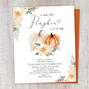 Papier Citrouille Floral Autumn Baby shower Invitation