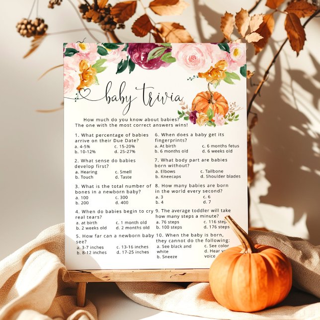 Papier Citrouille floral d'automne Baby trivia jeu de bab (Créateur téléchargé)