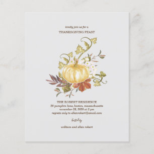 Papier Citrouille Floral Thanksgiving Dîner Invitation