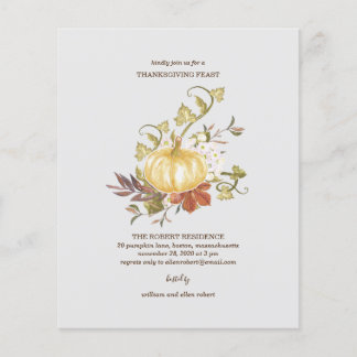 Papier Citrouille Floral Thanksgiving Dîner Invitation