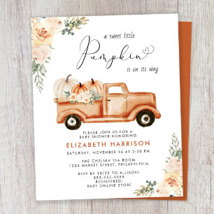 Papier Citrouille Floral Truck Baby shower Invitation