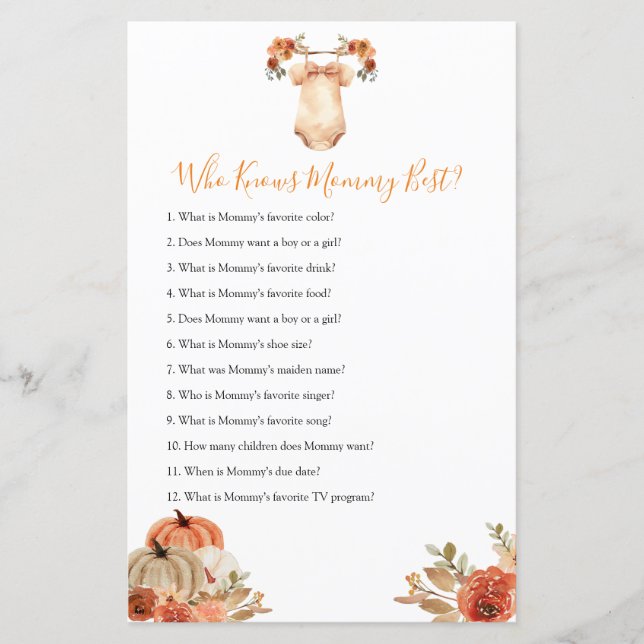 Papier Citrouille Floral Vêtements de bébé qui connaissen (Devant)