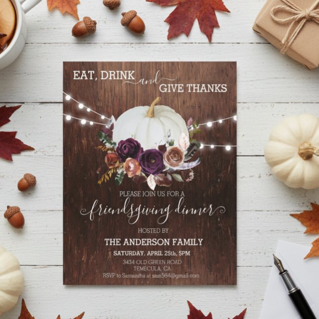 Papier Citrouille Florale d'Automne Remerciement Rustique (Créateur téléchargé)