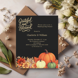 Papier Citrouille noir Thanksgiving Diner invitation