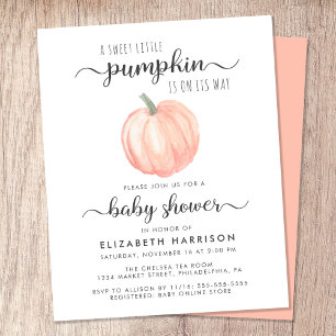 Papier Citrouille Orange Watercolor Baby shower Invitatio