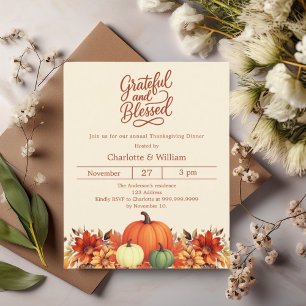 Papier Citrouille reconnaissant Thanksgiving Diner invita